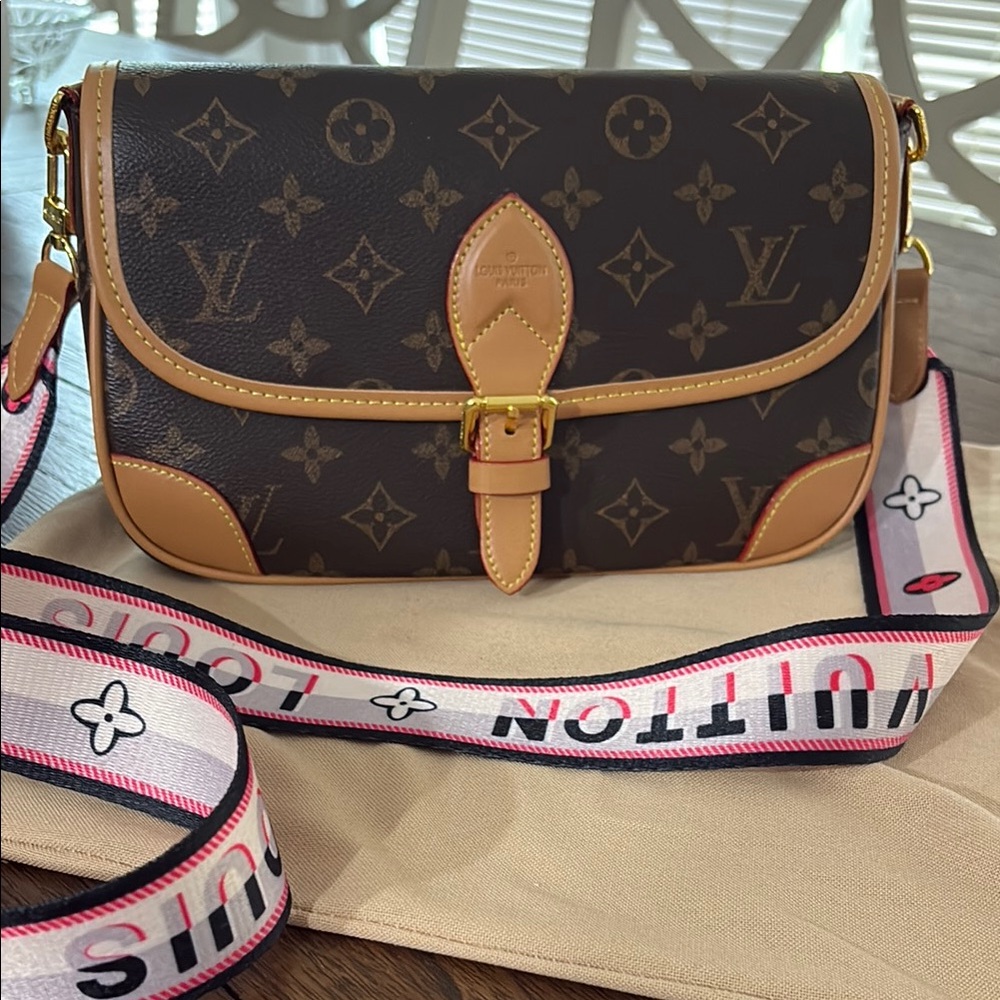 Louis Vuitton Brown Monogram Crossbody Bag with Pink Accent Strap
